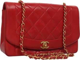 Chanel Vintage Diana Flap Bag Quilted Lambskin Red Lamb_Skin Bag (Pre-Owned)