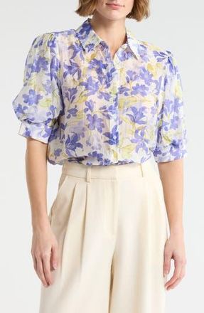 Vince Camuto Floral Puff Sleeve Button-Up Shirt in Blue Iris at Nordstrom Rack, Size X-Small