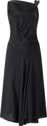Victoria Beckham Crepe-back Satijnen Midi Jurk met Draperie - Dames - Casual kleedjes - Zwart - S - Satijn - Kleedjes
