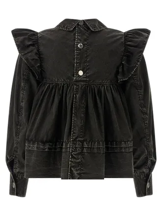 Ganni Ruffled Organic Cotton Blouse - Black