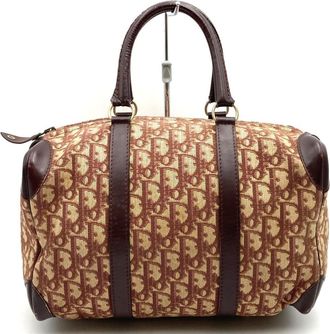 Dior Red Color Wine Trotter Canvas Leather Boston Bag (Pre-Owned)