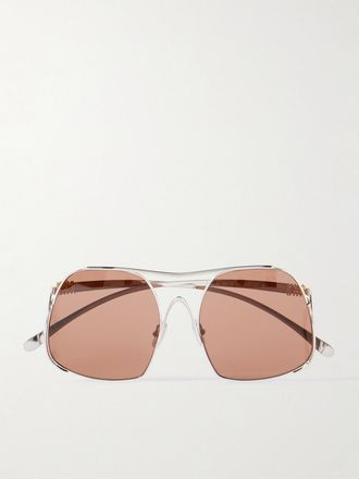 Miu Miu Eyewear Occhiali Da Sole In Metallo Argentato Con Montatura Quadrata - Argento