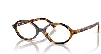 Miu Miu 0mu 01xv Tortoiseshell Oval Sunglasses with Glossy Acetate Finish