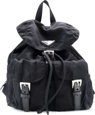 Prada Vela Double Pocket Tessuto kleine rugzak van saffiano leer - Zwart