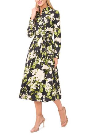 Ted Baker Anna Pleated Long Sleeve Cotton Midi Shirtdress in Rich Black at Nordstrom, Size 12