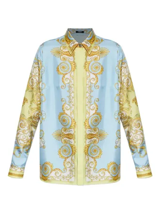 Versace baroque-printed shirt - women - Silk - 38 - Blue