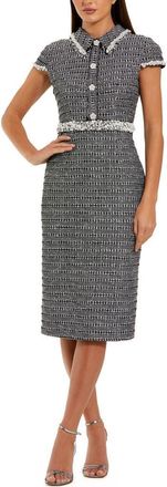 Mac Duggal Cap Sleeve Boucle Midi Dress in Black White at Nordstrom, Size 10