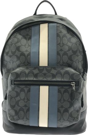 Coach Signature Black Gray Leather Backpack (Pre-Owned)