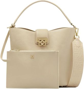 Kazar Roomkleurige handtas met gewatteerde bodem en twee banden - Dames - Handtassen - Beige - ONE Size - Leer - Tassen