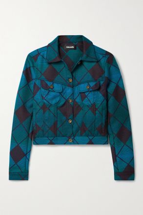 Ahluwalia Studio Giacca Cropped In Lana Merino Jacquard - Blu