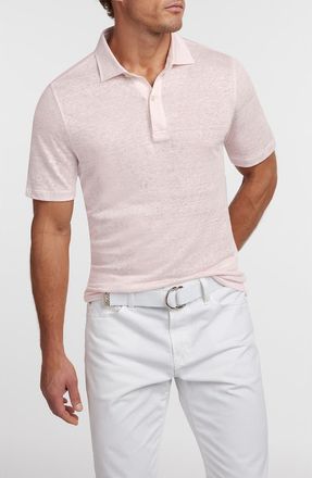 David Donahue Weekend Linen Polo in Pale Pink at Nordstrom, Size Xx-Large