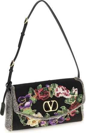 Valentino Garavani Womens Black Satin Shoulder Bag