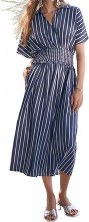 Joseph Ribkoff Striped Midi Fit And Flare Dress In Blue/white