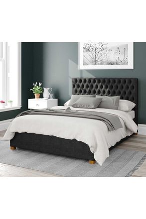 Aspire Home Accents Nightingale Upholstered Ottoman Storage Bed, Malham Weave Fabric in Black | Size: Super King