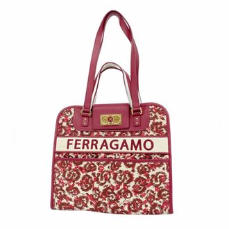 Ferragamo Bordeaux Canvas Leather Tote Bag (Pre-Owned)