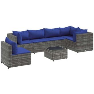 vidaXL Set De Muebles De Jard&iacute;n 7 Pzas Y Cojines Rat&aacute;n Sint&eacute;tico Gris Vidaxl