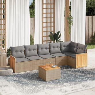 vidaXL Set Sof&aacute;s De Jard&iacute;n 7 Piezas Y Cojines Rat&aacute;n Sint&eacute;tico Beige Vidaxl