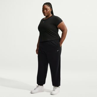 Nike Womens Studio Fleece Medium Weight Oversized High-Rise Cuffed Pants (Plus Size) in Black | IW4767-001