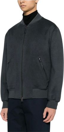 Brioni Bomber Jackets, male, Gray, S, Blue Wool-Cashmere Bomber Jacket