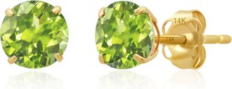 MAX + STONE 14k Yellow or White Gold 6mm Round Solitaire Gemstone Stud Earrings