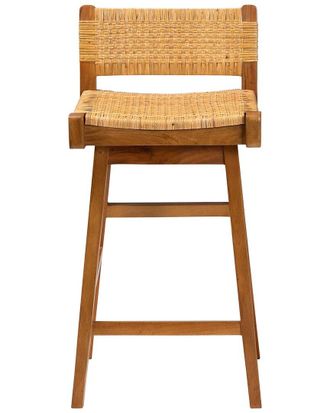 Baxton Studio Asgart Bohemian Seagrass & Mahogany Wood Bar Stool