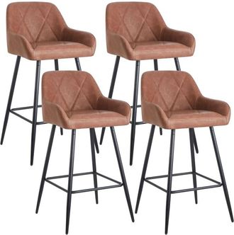 Ainpecca 4x Bar Stools PU Leather Dining Room Kitchen Breakfast High Chairs Footrest Barstool,4PCS BROWN