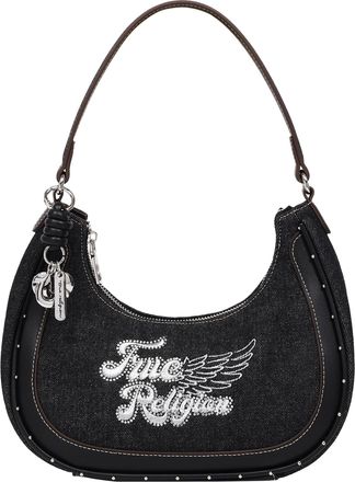True Religion Wing Motif Denim Hobo Bag with Red Trim