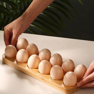 OEM Soporte De Bamb&uacute; Para 12 Huevos - Bandeja De Madera Natural, Organizador De Cocina, 30x11x2 Cm