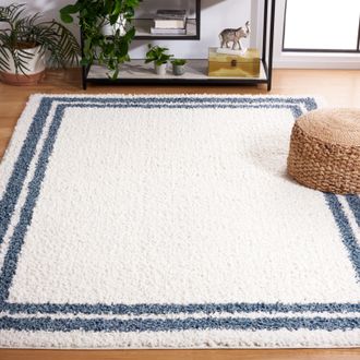 Safavieh Calico Shag Area Rug, Ivory / Blue Modern Style Non-Shedding