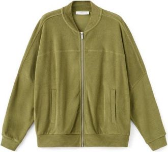 Mango Cotton Blend Terry Bomber Jacket in Khaki Green at Nordstrom, Size Medium