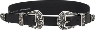 Golden Goose Double Buckle Cow Leather Belt - Black