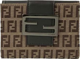 Fendi Brown Leather Canvas Wallet (Bi-Fold) (Pre-Owned)