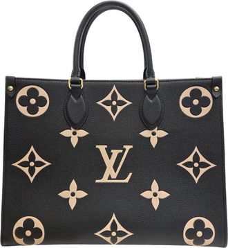 Louis Vuitton Beige Black Leather Handbag Tote Bag (Pre-Owned)