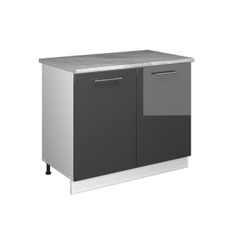 Vicco Mueble Bajo Para Fregadero Fame-line, Antracita Alto Brillo/blanco, 100 Cm, Et M&aacute;rmol, Vicco
