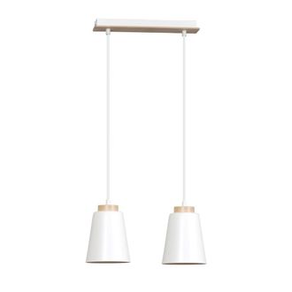 Wonderlamp Regleta de techo 2 luces con pantallas blancas y detalles en madera