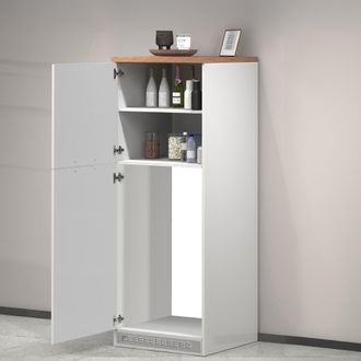 Dmora Dmora - Despensa De Cocina Plinio, Mueble Multiusos, Mueble Frigor&iacute;fico De 2 Puertas, 100% Made In Italy, 60x60h165 Cm, Blanco Brillo Y Roble, Con Emb