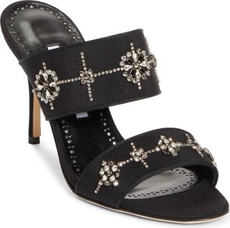 Manolo Blahnik Ralota Embellished Sandal in Black at Nordstrom, Size 5.5Us