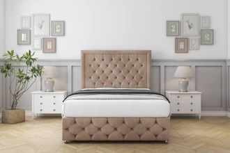 Comfort Beds Winchester Naples Divan Set 2 Drawers-26 Headboard-Footboard in Light Brown | Size: Double
