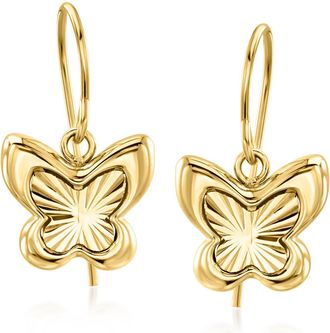 Ross-Simons Italian 10kt Yellow Gold Puffed Butterfly Drop Earrings