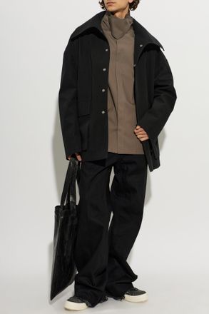 Rick Owens Stand Collar Shirt, Mens, Brown
