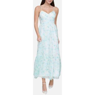 Blu Pepper Floral Print Chiffon Party Dress in Mint Multi at Nordstrom, Size Medium