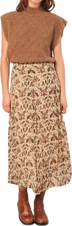 Indi & Cold Batik Midi Skirt In Lino