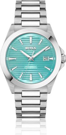 BOSS STRIKE Silver-tone watch with grooved turquoise dial