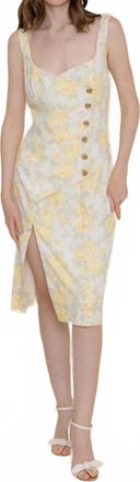 FORE COLLECTION Floral Print Asymmetric Button Closure Midi Dress In Cream Multi