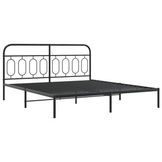 Berkfield Home Metal Bed Frame without Mattress with Headboard Black 193x203cm | Size: 193x203 cm