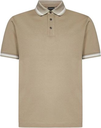 Emporio Armani Tops, Heren, Beige, S, Katoen, Gestreept Poloshirt in Zand