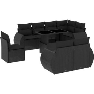 vidaXL Set De Sof&aacute;s De Jard&iacute;n 8 Piezas Y Cojines Rat&aacute;n Sint&eacute;tico Negro Vidaxl
