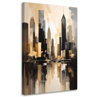Feeby Cuadro Sobre Lienzo, Ciudad Moderna Del Futuro En Beige, 80x120