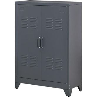 HOMCOM Armadietto Metallico 2 Ante Stile Industriale con 2 Mensole Grigio - Homcom