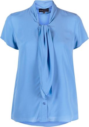 Emporio Armani tie-neck short-sleeve shirt - women - Viscose - 42 - Blue